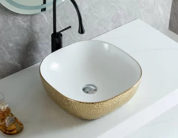 Großhandel Gold und Weiß Becken, Luxus Keramik Eitelkeit Waschbecken