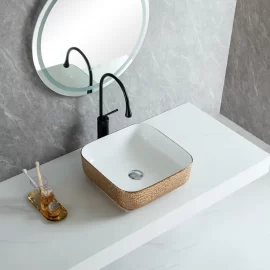 Gold Wholesale Ceramic Vessel Sinks, Custom Square Basins