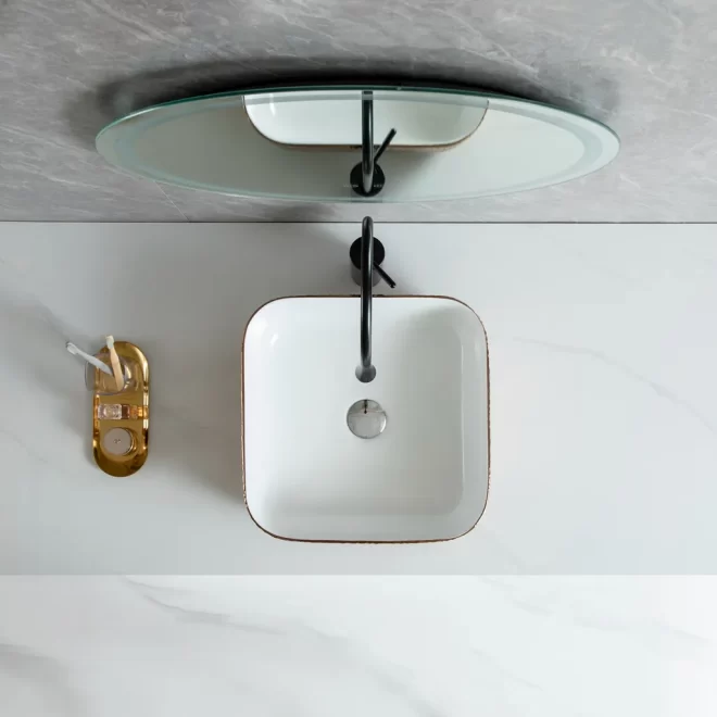 Gold Wholesale Ceramic Vessel Sinks, Custom Square Basins-3