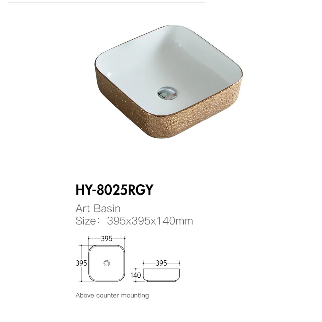 Gold Wholesale Ceramic Vessel Sinks, Custom Square Basins-1