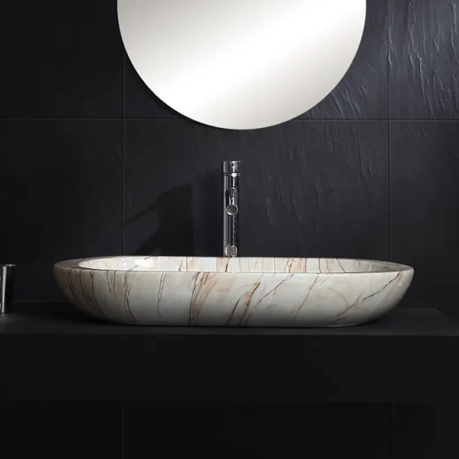 Shallow Marble Look Custom Ceramic Bathroom Sinks Wholesale-2