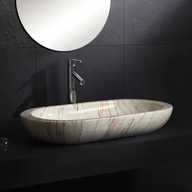 Shallow Marble Look Custom Ceramic Bathroom Sinks Wholesale-4
