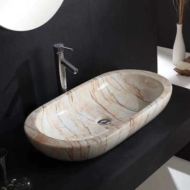 Shallow Marble Look Custom Ceramic Bathroom Sinks Wholesale-5