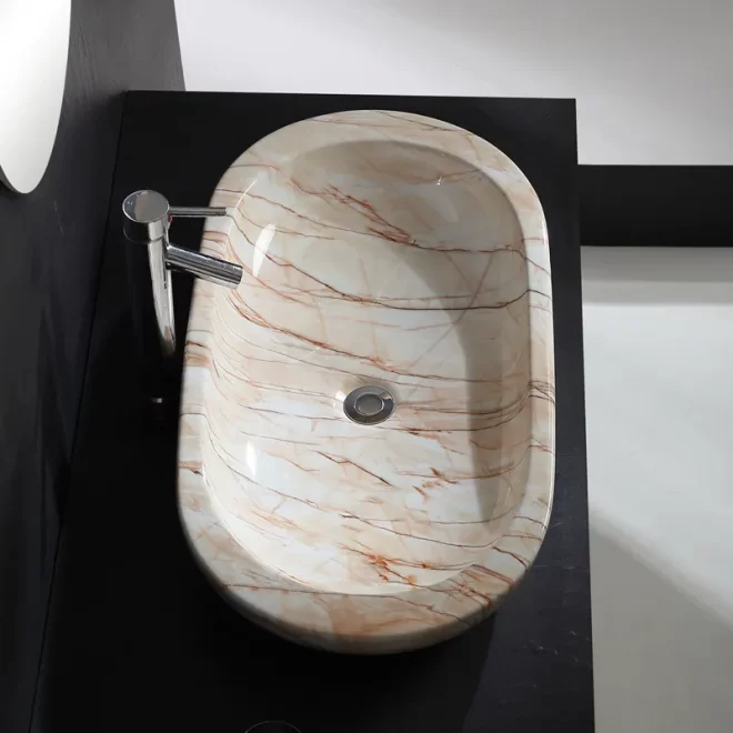 Shallow Marble Look Custom Ceramic Bathroom Sinks Wholesale-6