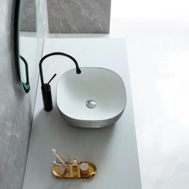 Silver Brushed Wholesale Ceramic Sink, Counter Vessel Sinks-5