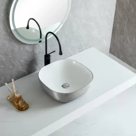 Silver Brushed Wholesale Ceramic Sink, Counter Vessel Sinks