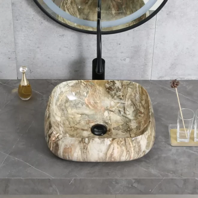 Elegant Wholesale Porcelain Basin, Faux Marble Bathroom Sinks-1