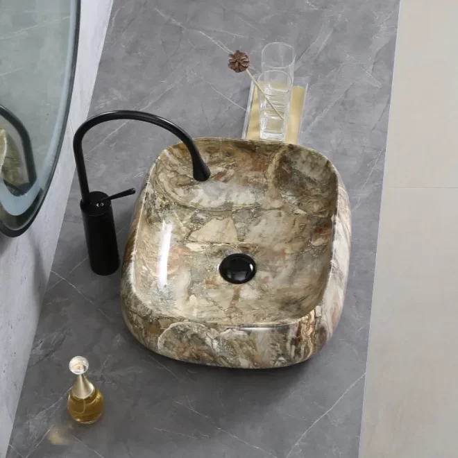 Elegant Wholesale Porcelain Basin, Faux Marble Bathroom Sinks-3
