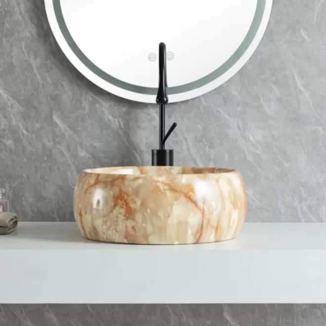 Modern Round Wholesale Ceramic Sink Bowl With Marble Color-2