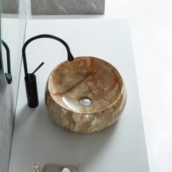 Modern Round Wholesale Ceramic Sink Bowl With Marble Color-3