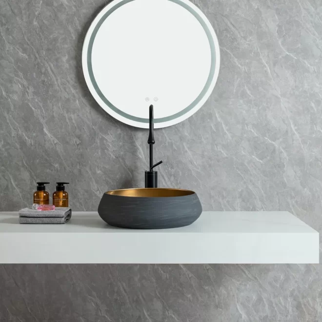 Gold Brushed Wholesale Porcelain Basins, Round Vessel Sinks-4