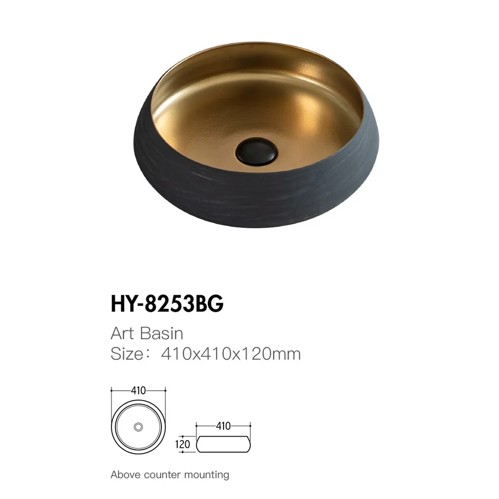 Gold Brushed Wholesale Porcelain Basins, Round Vessel Sinks-1