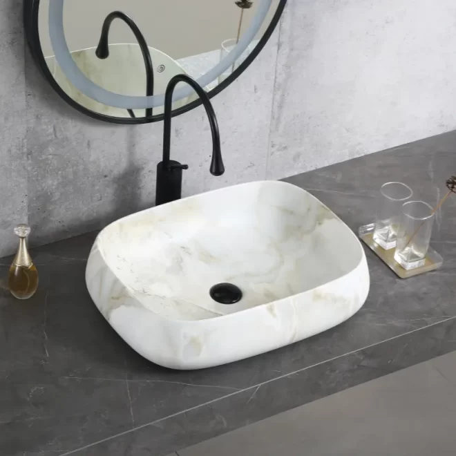 New Style Wholesale Art Basin For Vanity With Marble Pattern-4