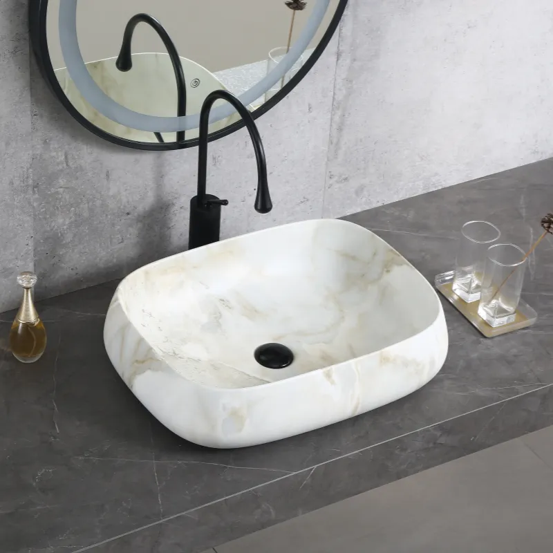 New Style Wholesale Art Basin For Vanity With Marble Pattern-4