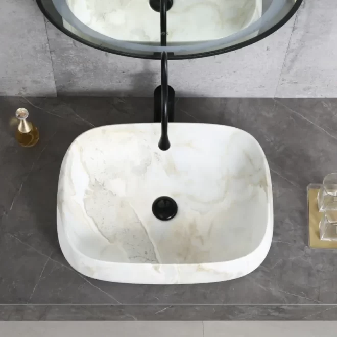 New Style Wholesale Art Basin For Vanity With Marble Pattern-3