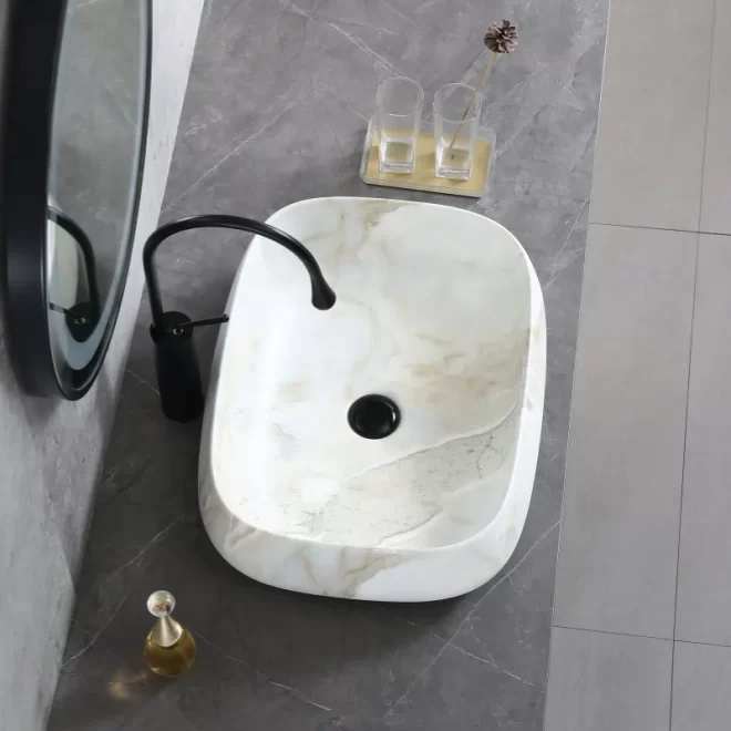 New Style Wholesale Art Basin For Vanity With Marble Pattern-2