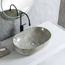 Oval Shape Porcelain Bathroom Basins​ Wholesale, Marble Color Ceramic Sinks Wholesale