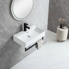 Small Wall Mounted Basin Wholesale, Rectangular Custom Sinks with Bathroom Hanging Towel