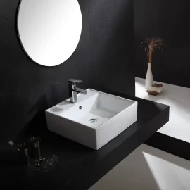 Custom White Ceramic Bathroom Sink，Square Vanities Counter Top Sink wholesale