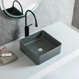 Wholesale Square Bowl Bathroom Sink, Modern Dark Gray Matt Basins Wholesale