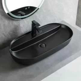 Black Custom Bathroom Sink Bowls with Competitive Price, Large Ceramic Countertop Basin Wholesale