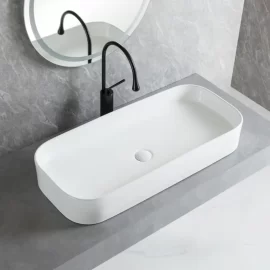 Lavabo de Porcelana Blanco Mayorista, Lavabos Rectangulares de Encimera Custom