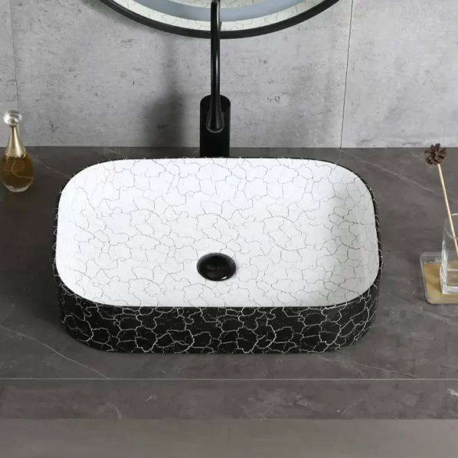 Wholesale Countertop Basins with Black+White Crackle Pattern-2