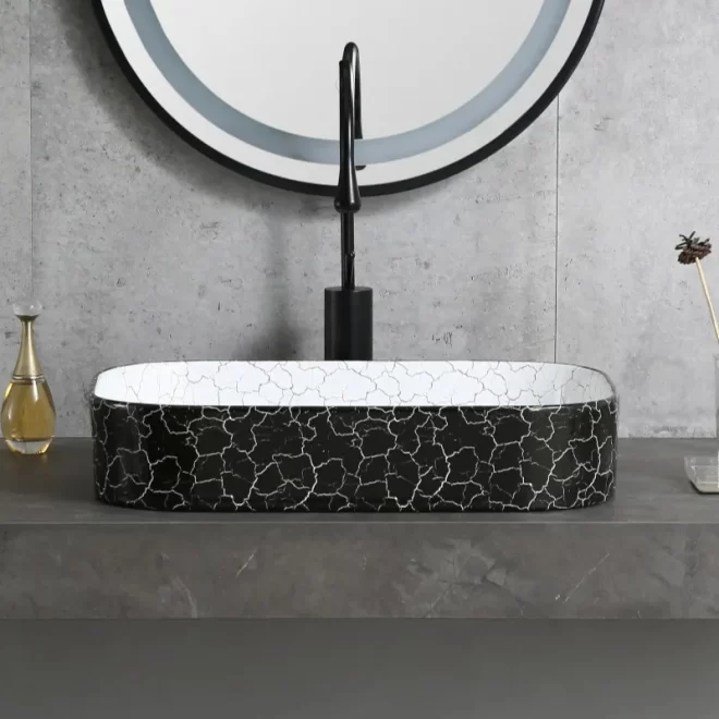 Wholesale Countertop Basins with Black+White Crackle Pattern-3