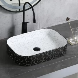 Wholesale Countertop Basins with Black+White Crackle Pattern