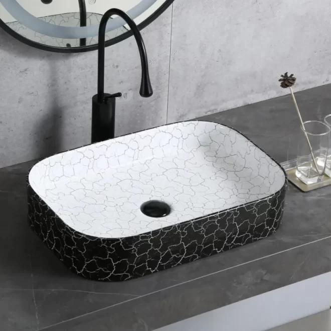 Wholesale Countertop Basins with Black+White Crackle Pattern-4