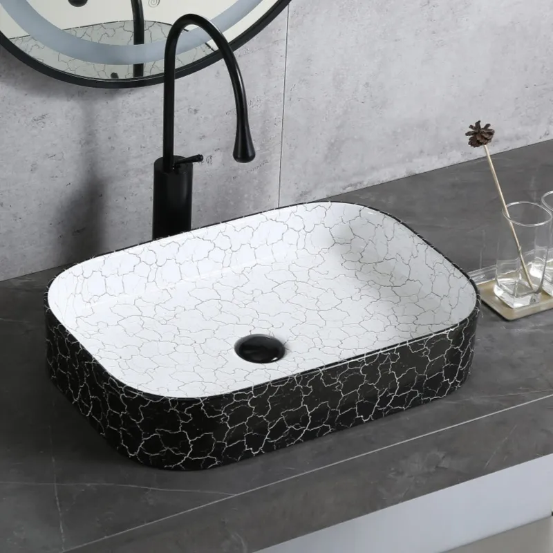 Wholesale Countertop Basins with Black+White Crackle Pattern-4