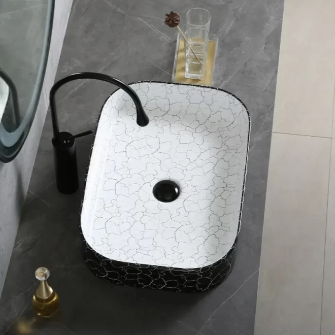 Wholesale Countertop Basins with Black+White Crackle Pattern-5
