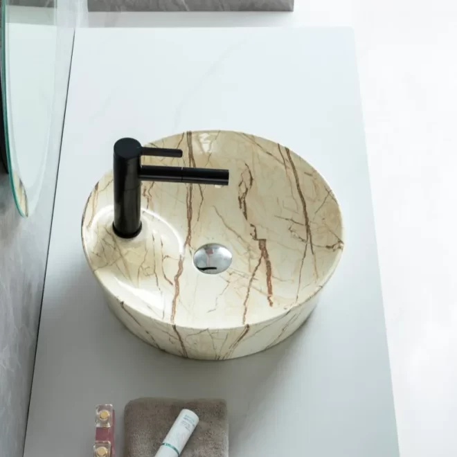 Wholesale Bathroom Vessel Sink, Marble-Effect Ceramic Basins-6