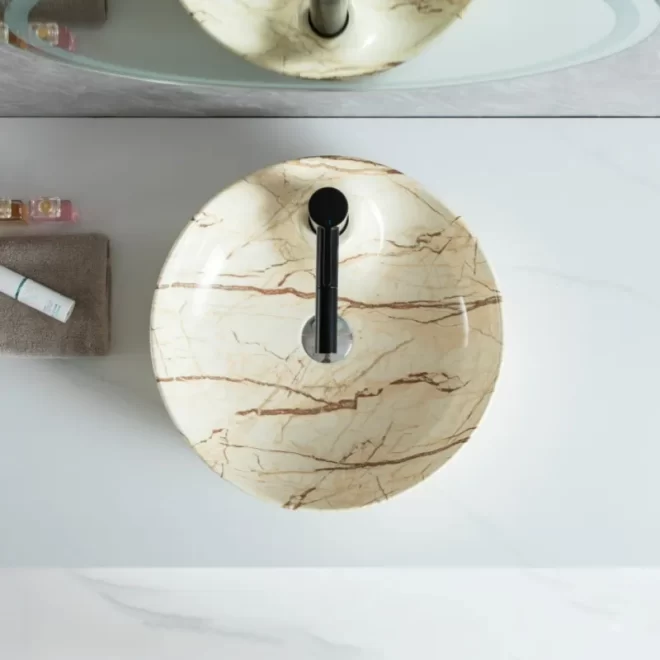 Wholesale Bathroom Vessel Sink, Marble-Effect Ceramic Basins-5