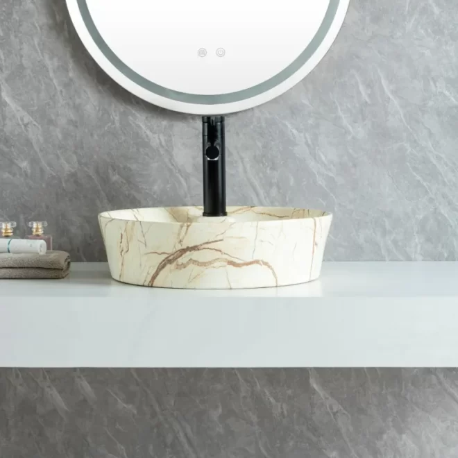 Wholesale Bathroom Vessel Sink, Marble-Effect Ceramic Basins-4