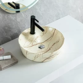 Wholesale Bathroom Vessel Sink, Marble-Effect Ceramic Basins