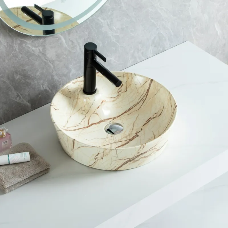 Wholesale Bathroom Vessel Sink, Marble-Effect Ceramic Basins-3