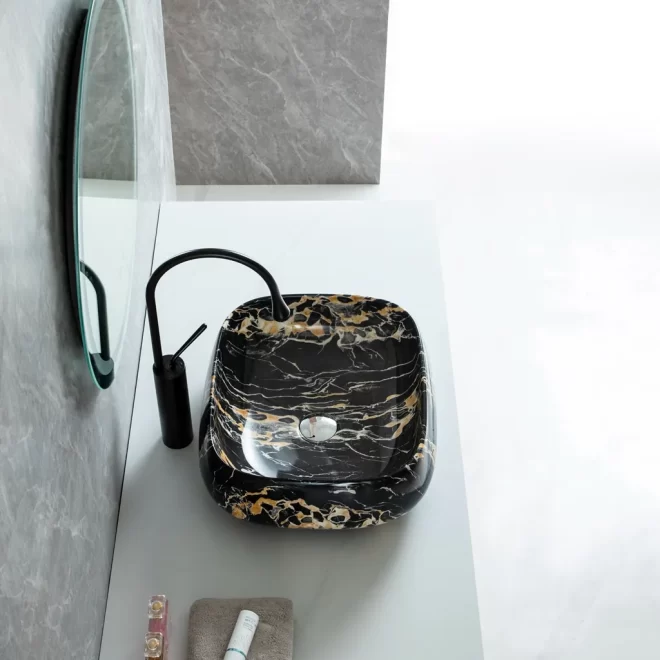 Wholesale Countertop Sink, Luxury Black Gold Texture Basins
