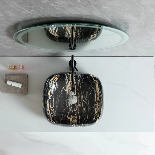 Wholesale Countertop Sink, Luxury Black Gold Texture Basins
