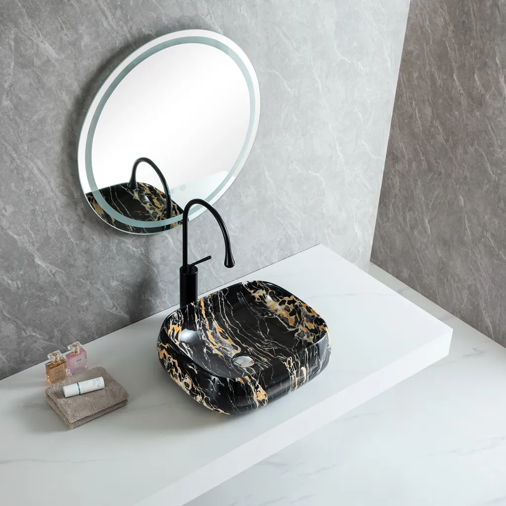 Wholesale Countertop Sink, Luxury Black Gold Texture Basins