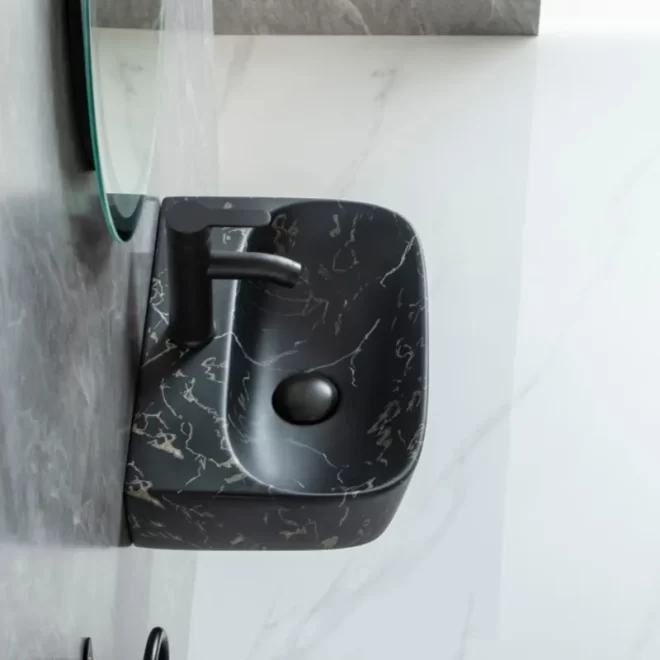 Evier à montage mural en céramique Wholesale, Matte Black Marble Basin