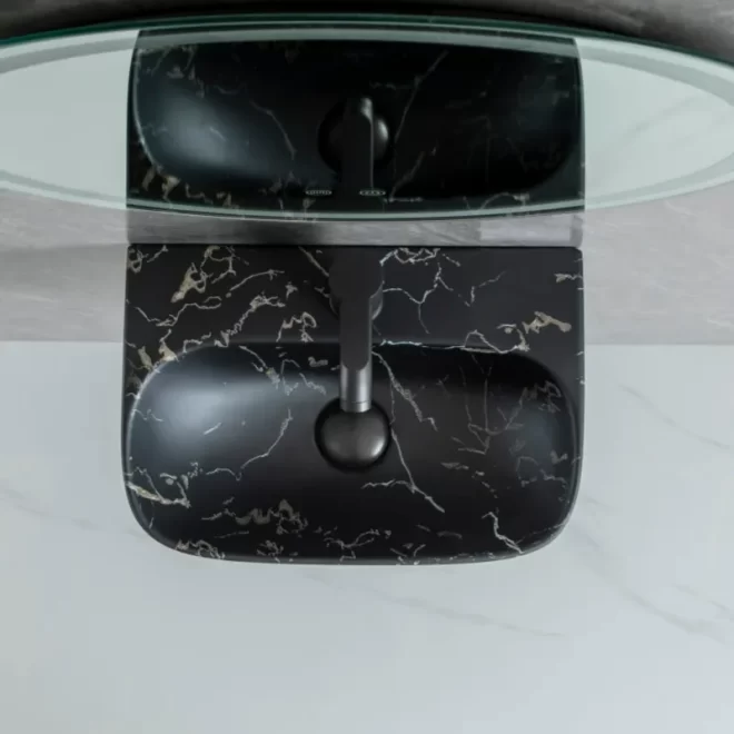Evier à montage mural en céramique Wholesale, Matte Black Marble Basin