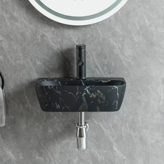Evier à montage mural en céramique Wholesale, Matte Black Marble Basin