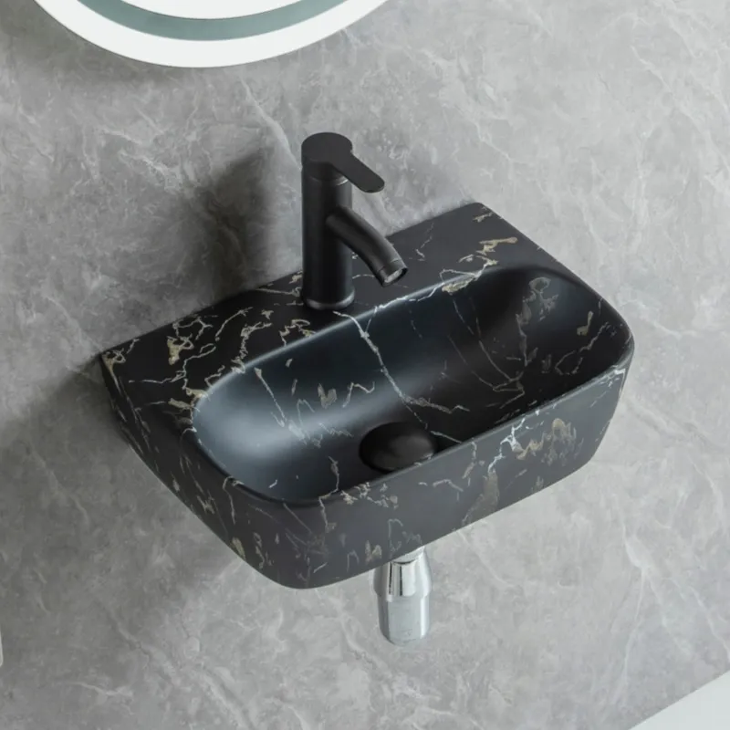 Evier à montage mural en céramique Wholesale, Matte Black Marble Basin