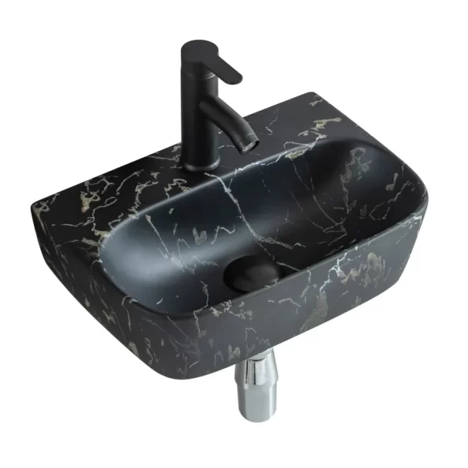Evier à montage mural en céramique Wholesale, Matte Black Marble Basin