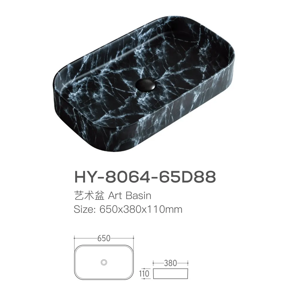 Factory Price Marble Style Black Ceramic Table Top Rectangular Art Sink, Bathroom Solid Surface Fancy Washbasin
