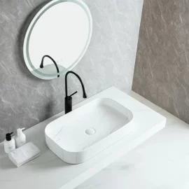 Lavabo de comptoir moderne en gros, sans trou pour le robinet