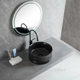 Lavatório de casa de banho preto mate por atacado, lavatórios de forma redonda OEM