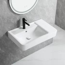 Wholesale Square Wall Hung Basin with Drainer for Bathroom