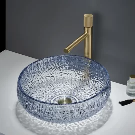 Round Wholesale Glass Sink Bowls With Luxury Cut Patterns